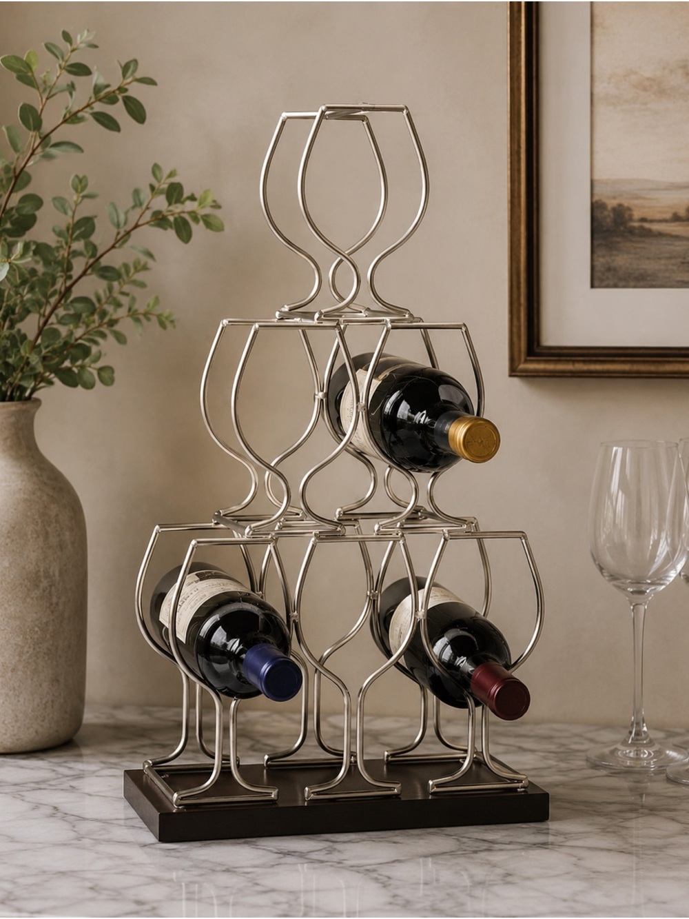 Elegant Silver Wine Bottle Holder / Display Rack